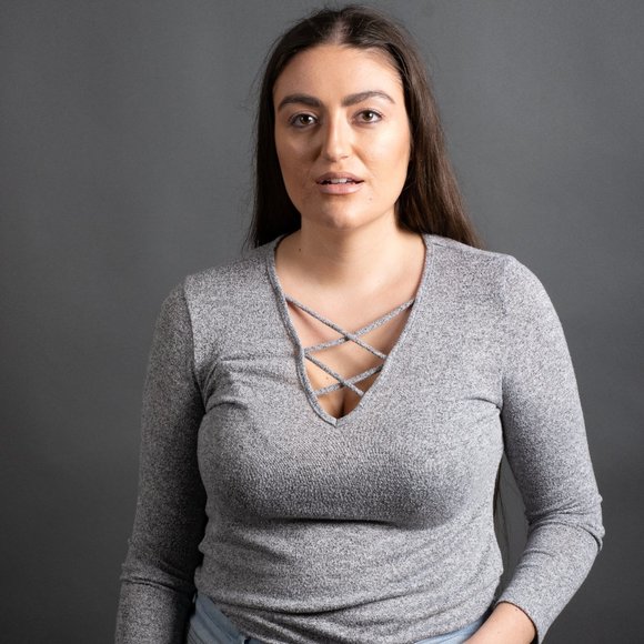 Grey Crossed V-Neck by Peyton Jensen - Picture 1 of 8